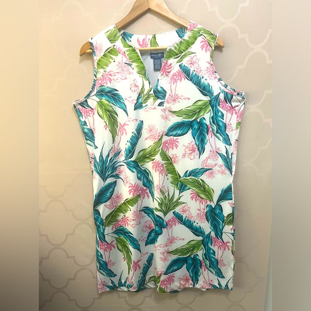 Caribbean Joe Dress Size Large Tropical Print Stretch